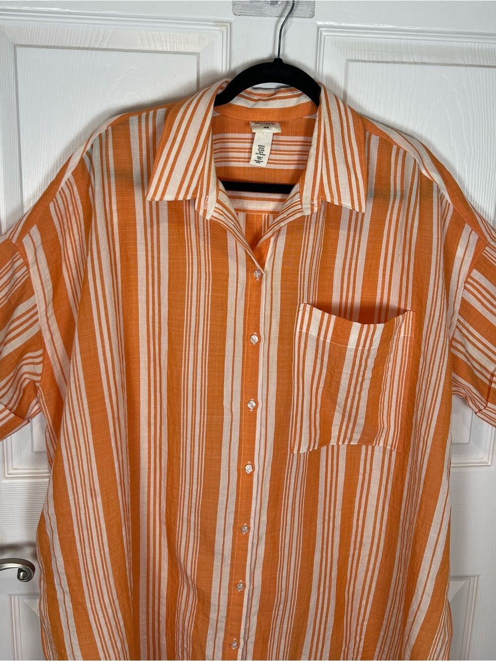 Lem Lem H&M orange white stripe short sleeve oversized shirt dress M/L - Picture 3 of 8